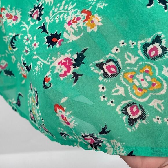 Mint Green Sheer Peasant Blouse with Open Crochet Work Womens Large Red Camel - Picture 4 of 7